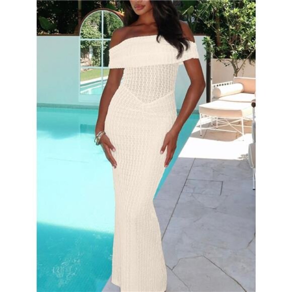 Off Shoulder Texture Maxi Dress - Picture 3 of 5